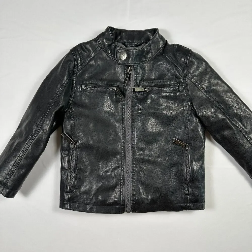 Urban Republic Gender Neutral Black Faux Leather Moto Jacket Sz 3T